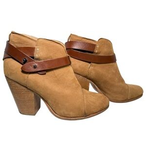 Rag & Bone Harrow Suede Ankle Booties Camel Tan Strap Block Heel Size 40 US 10